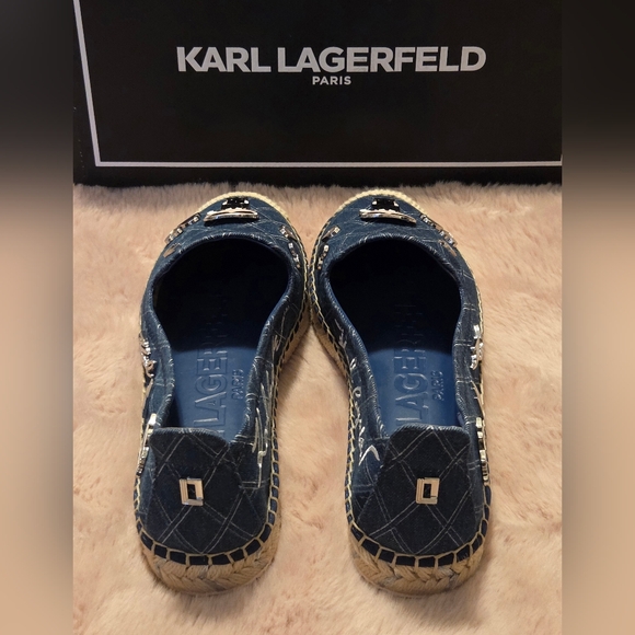Karl Lagerfeld Paris Women's Michaela embellished espadrille flats in blue denim - Picture 4 of 6